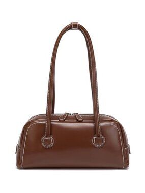 Vegan Leather Shoulder Bag Women's Top Handle Purse Zipper Closure Handbag
